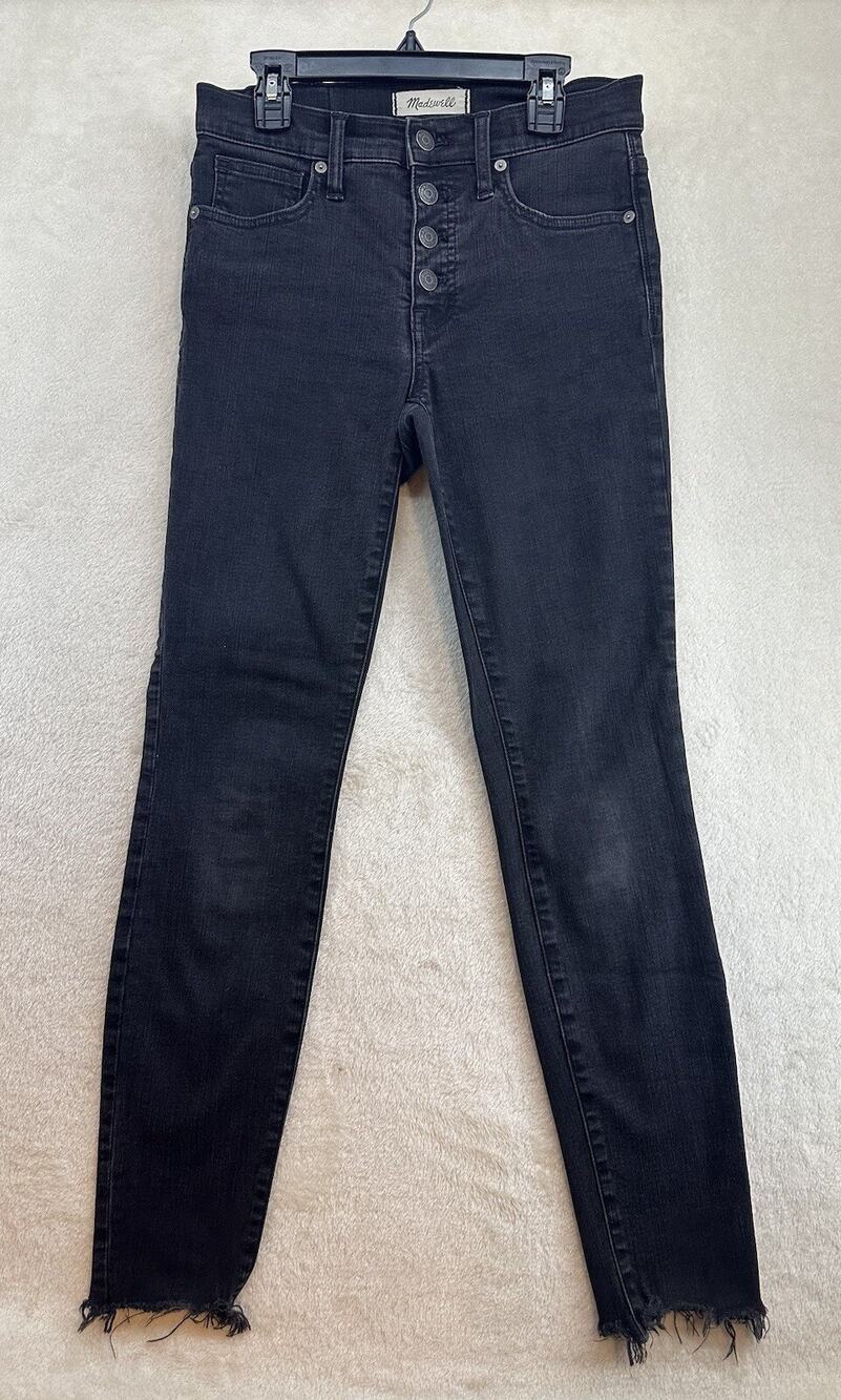 Women's Madewell Black 9" High-Rise Skinny Cutoff Jeans Button Fly Size 26